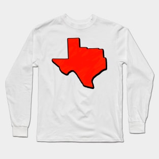 Bright Red Texas Outline Long Sleeve T-Shirt